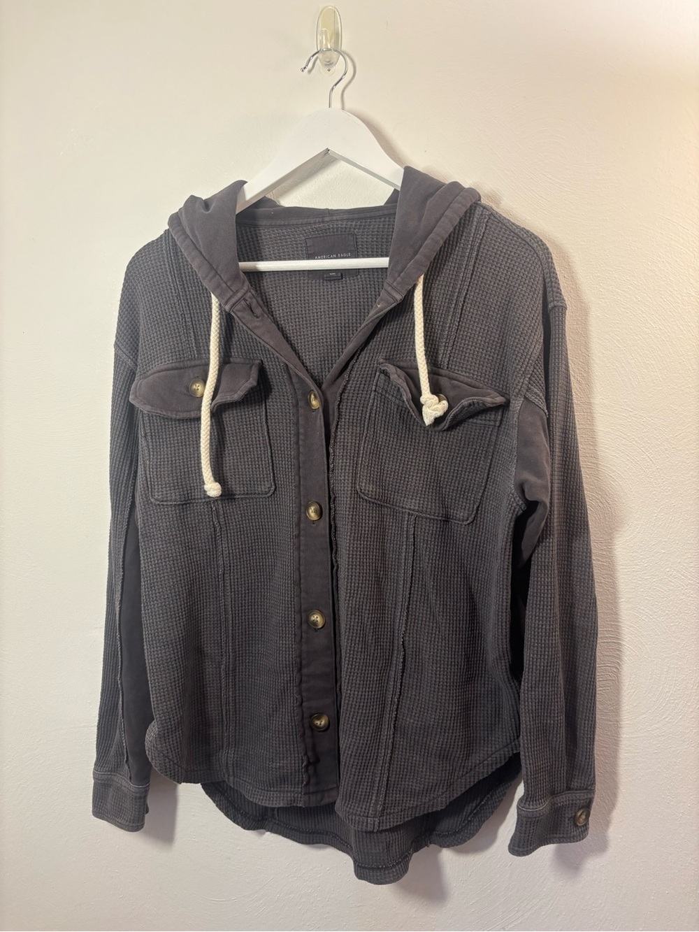 American Eagle Outfitters Charcoal Waffle Knit Hooded Jacket Size Small